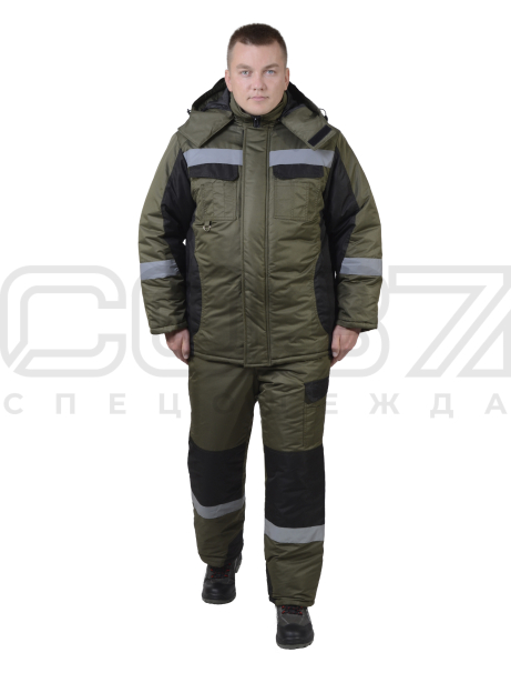 Костюм рабочий зимний Тракен-2 с СОП цв.хаки чёрный-1